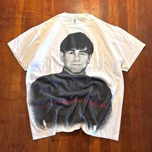 Vintage Elton John Made In England 90s Pop Glam Rock Big Graphic Band T-shirt L